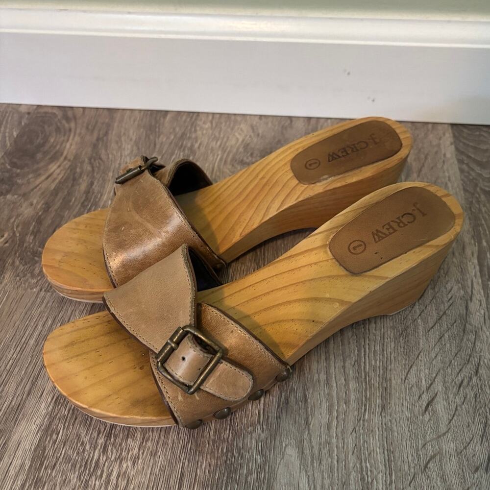 Vintage J.Crew 90's Wooden Slip On Mule Sandals 7 Retro Neutral